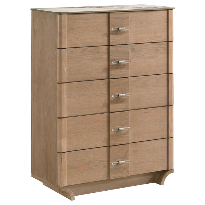 Leanne 5-drawer Sinter Stone Top Chest of Drawers Light Oak