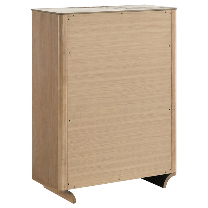Leanne 5-drawer Sinter Stone Top Chest of Drawers Light Oak