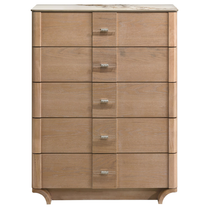 Leanne 5-drawer Sinter Stone Top Chest of Drawers Light Oak