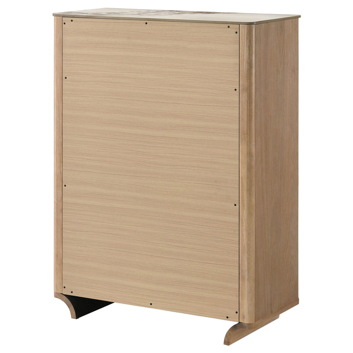 Leanne 5-drawer Sinter Stone Top Chest of Drawers Light Oak