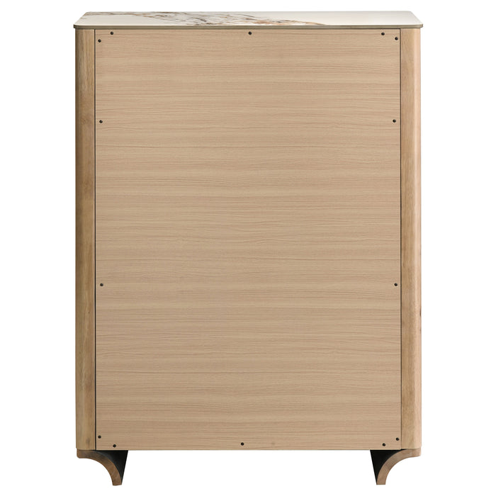 Leanne 5-drawer Sinter Stone Top Chest of Drawers Light Oak