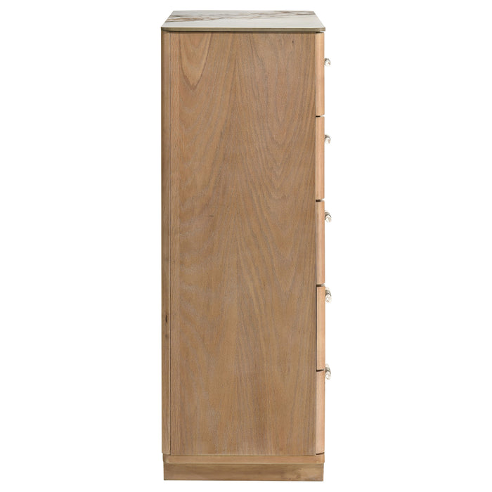 Leanne 5-drawer Sinter Stone Top Chest of Drawers Light Oak
