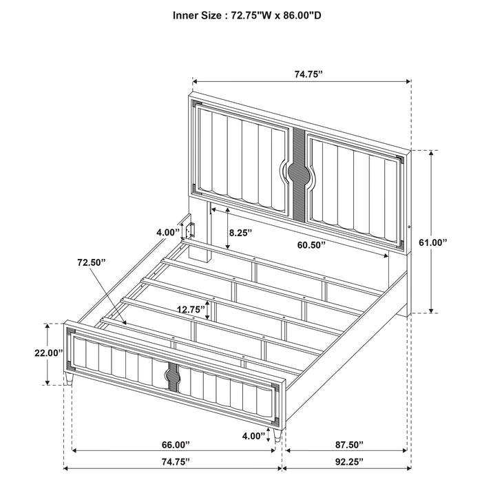 Ravenne Velvet Upholstered Eastern King LED Panel Bed Black