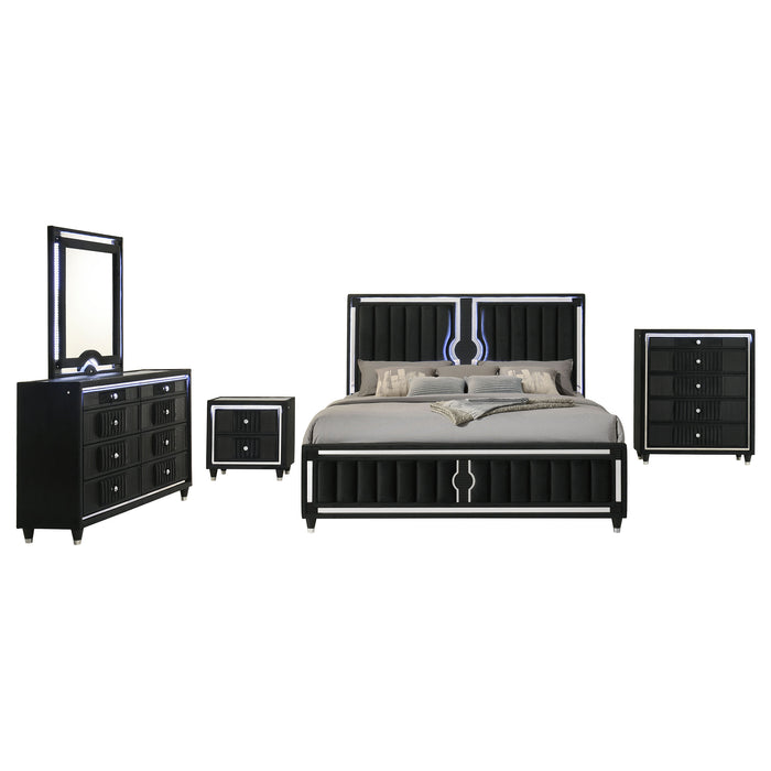 Ravenne 5-piece Velvet Upholstered Eastern King LED Bedroom Set Black