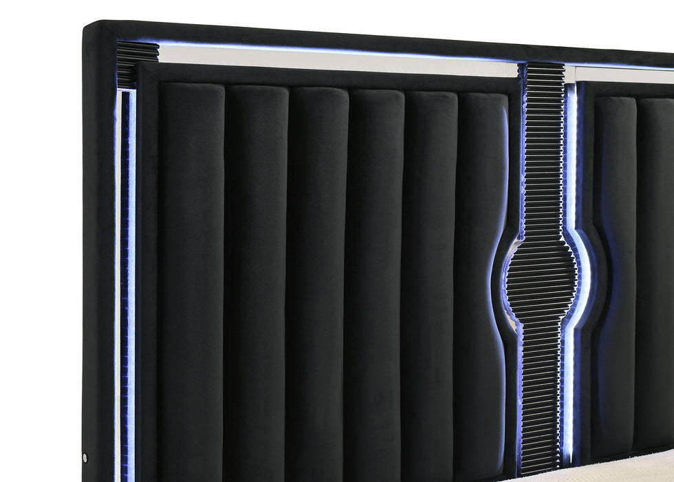 Ravenne Velvet Upholstered California King LED Panel Bed Black