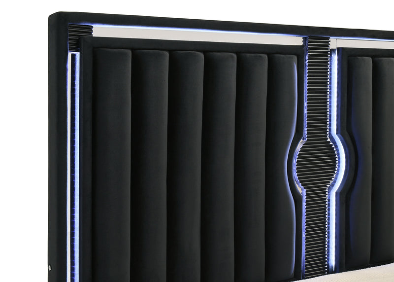 Ravenne 4-piece Velvet Upholstered California King LED Bedroom Set Black