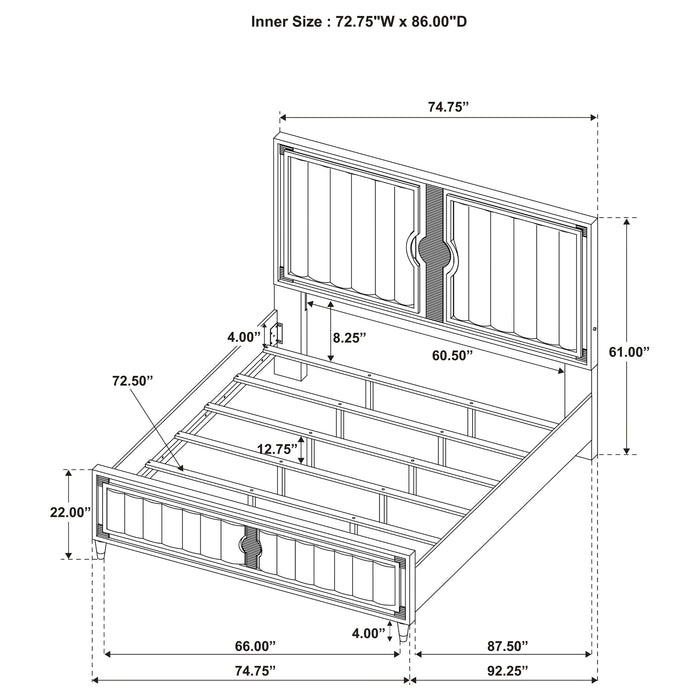 Ravenne 5-piece Velvet Upholstered California King LED Bedroom Set Black