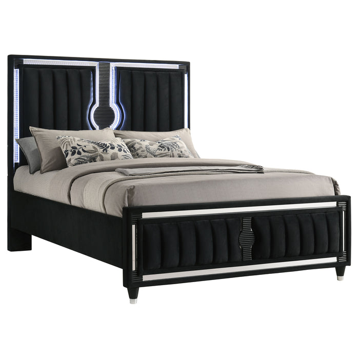 Ravenne Velvet Upholstered Queen LED Panel Bed Black