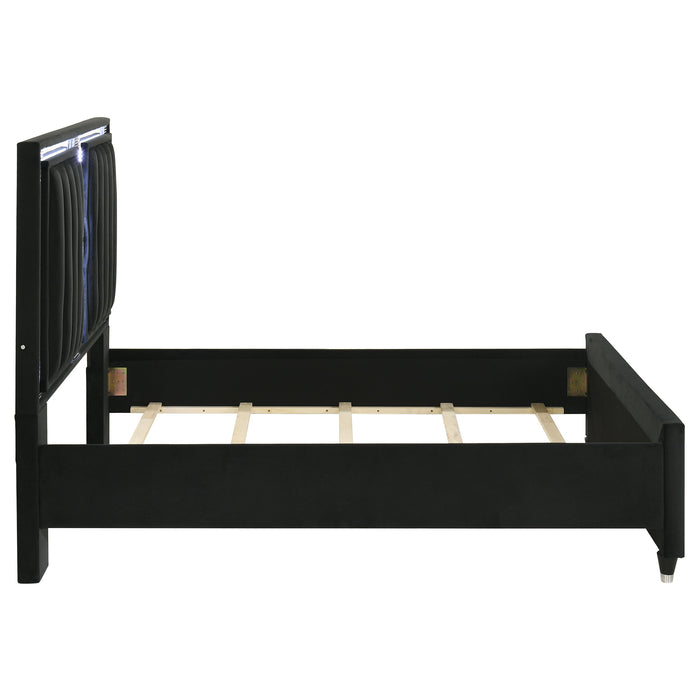 Ravenne Velvet Upholstered Queen LED Panel Bed Black