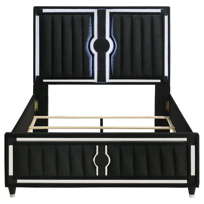 Ravenne Velvet Upholstered Queen LED Panel Bed Black