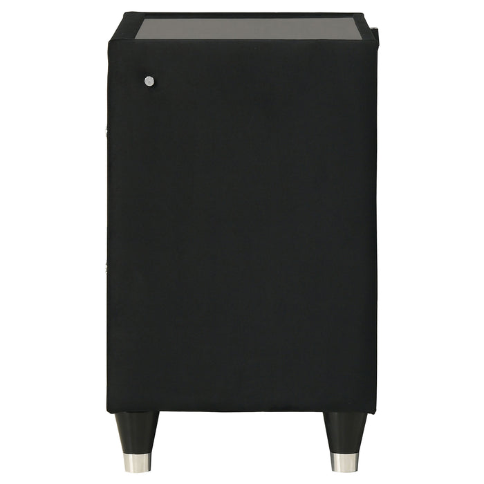 Ravenne 2-drawer Velvet Upholstered LED Nightstand with USB Black