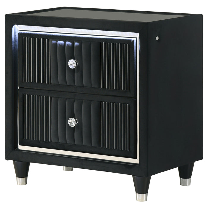 Ravenne 2-drawer Velvet Upholstered LED Nightstand with USB Black