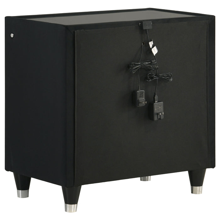Ravenne 2-drawer Velvet Upholstered LED Nightstand with USB Black