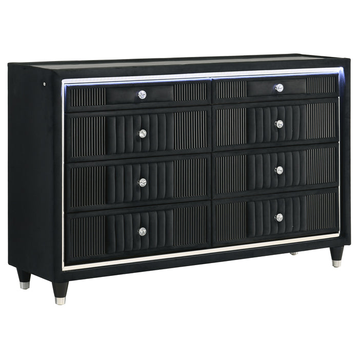 Ravenne 6-drawer Velvet Upholstered LED Dresser Cabinet Black