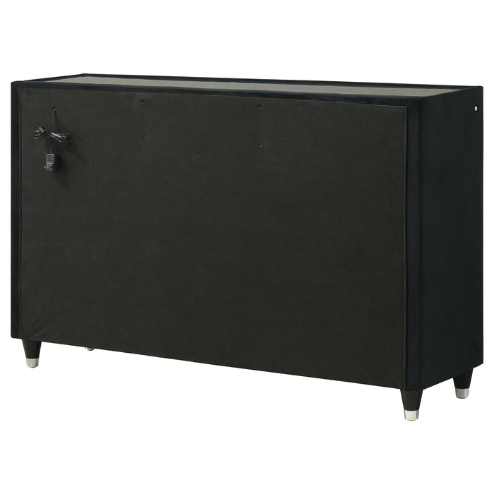 Ravenne 6-drawer Velvet Upholstered LED Dresser Cabinet Black