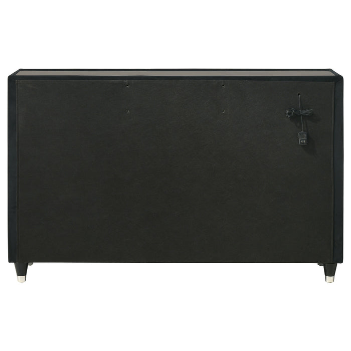 Ravenne 6-drawer Velvet Upholstered LED Dresser Cabinet Black