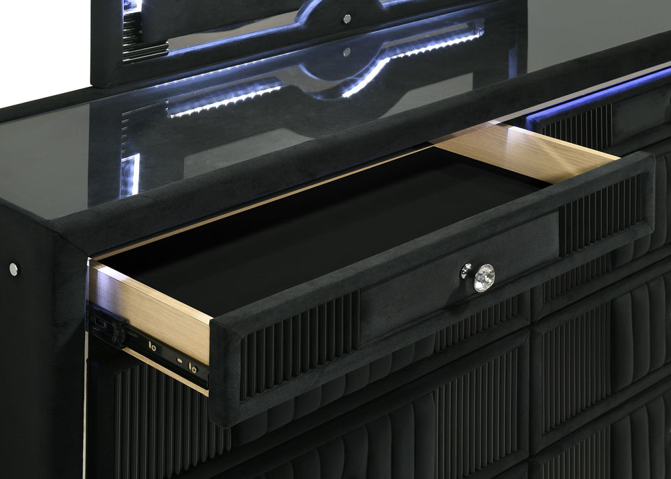 Ravenne 6-drawer Velvet Upholstered LED Dresser Cabinet Black