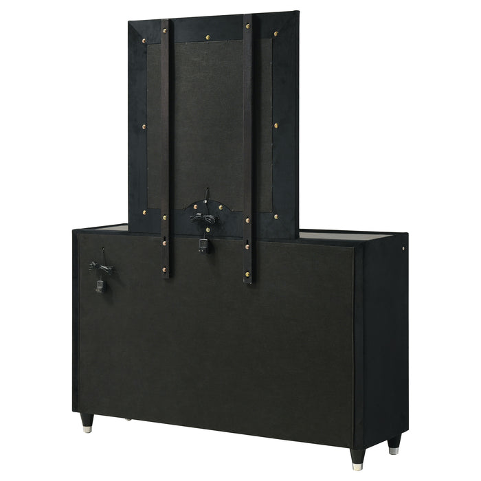 Ravenne 6-drawer Velvet Upholstered LED Dresser and Mirror Black
