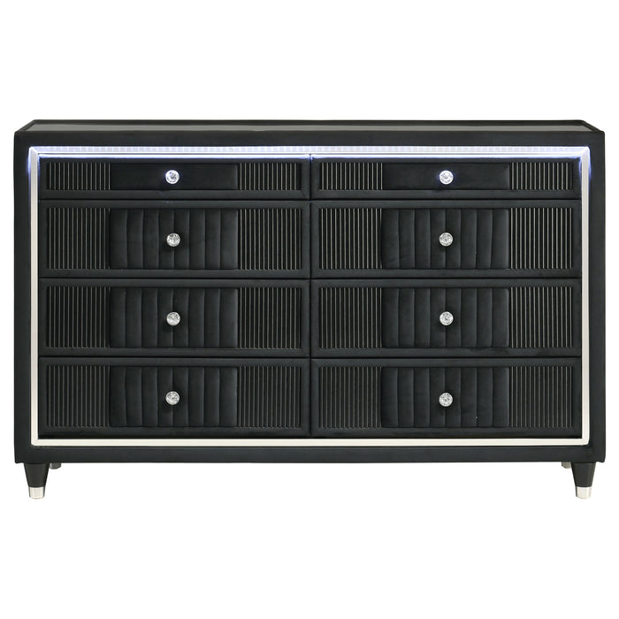 Ravenne 6-drawer Velvet Upholstered LED Dresser Cabinet Black