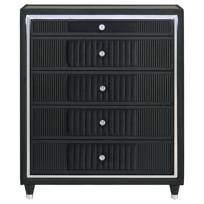 Ravenne 5-drawer Velvet Upholstered LED Chest of Drawers Black