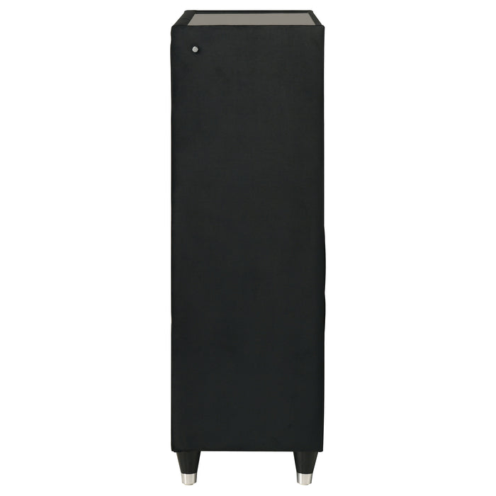 Ravenne 5-drawer Velvet Upholstered LED Chest of Drawers Black