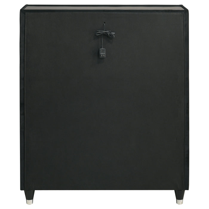 Ravenne 5-drawer Velvet Upholstered LED Chest of Drawers Black