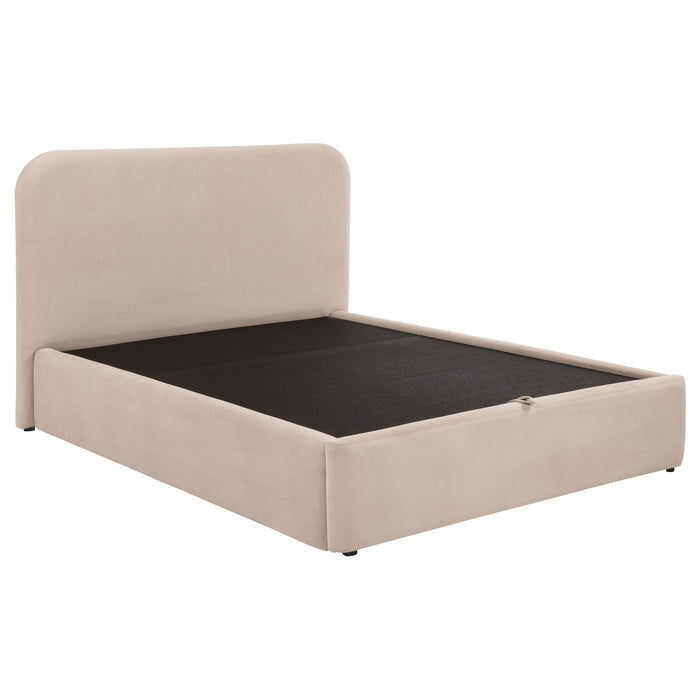 Anders Upholstered Full Storage Lift Platform Bed Beige