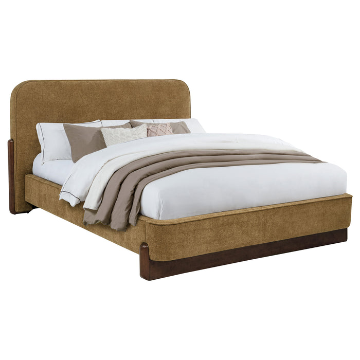 Baldacci Upholstered Eastern King Platform Bed Curry and Walnut