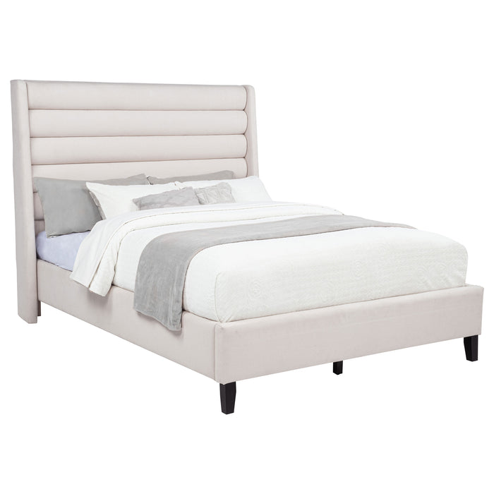 Leslie Upholstered Tufted Full Wingback Platform Bed Beige