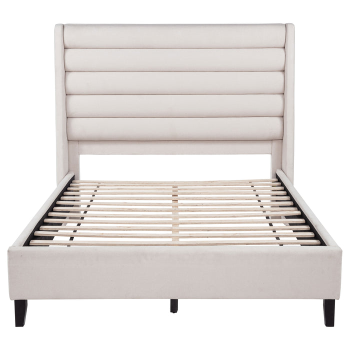 Leslie Upholstered Tufted California King Wingback Platform Bed Beige