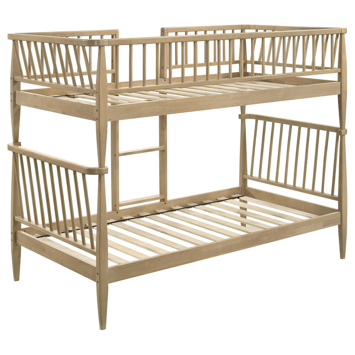 Abram Windsor Twin Over Twin Wood Bunk Bed with Ladder Almond