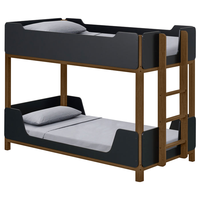 Morris Twin Over Twin Wood Bunk Bed Black and Walnut