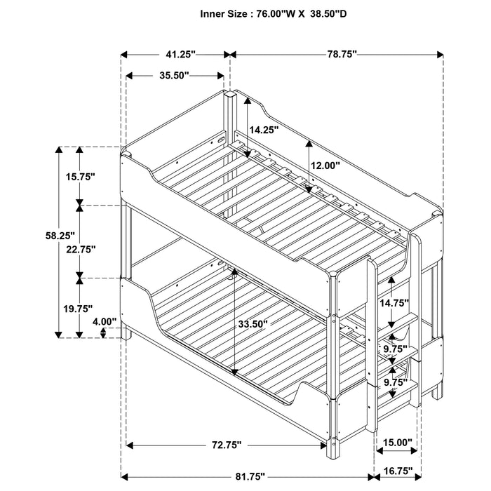 Morris Twin Over Twin Wood Bunk Bed Black and Walnut