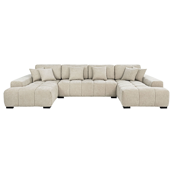 Cannella U-Shaped Double Chaise Upholstered Sectional Sofa Beige