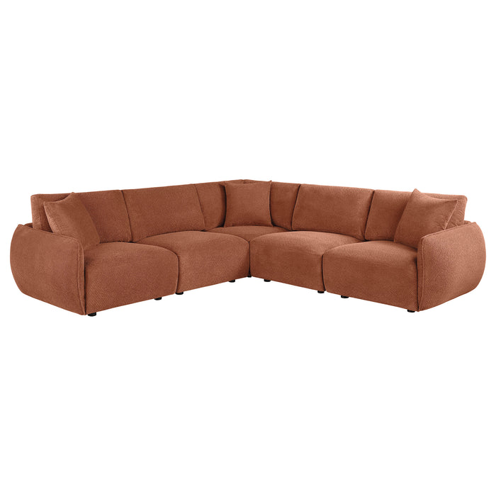 Elysia 5-piece Chenille Upholstered Modular Sectional Sofa Coral