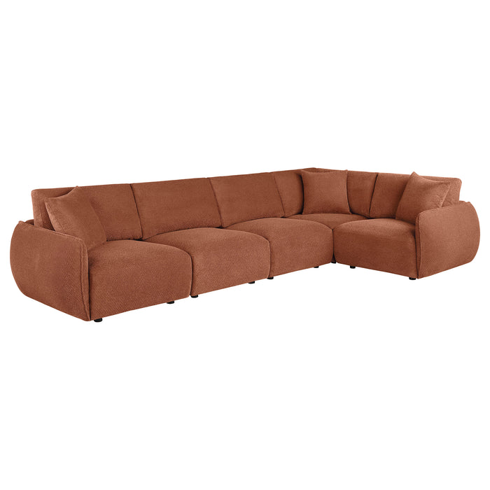 Elysia 5-piece Chenille Upholstered Modular Sectional Sofa Coral