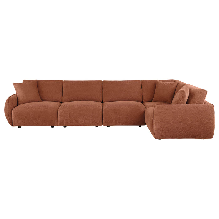 Elysia 5-piece Chenille Upholstered Modular Sectional Sofa Coral