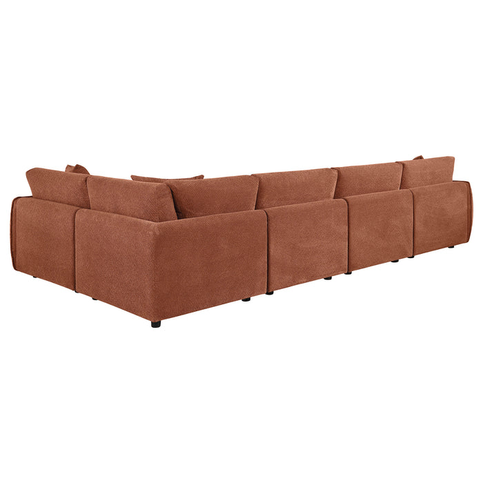 Elysia 5-piece Chenille Upholstered Modular Sectional Sofa Coral