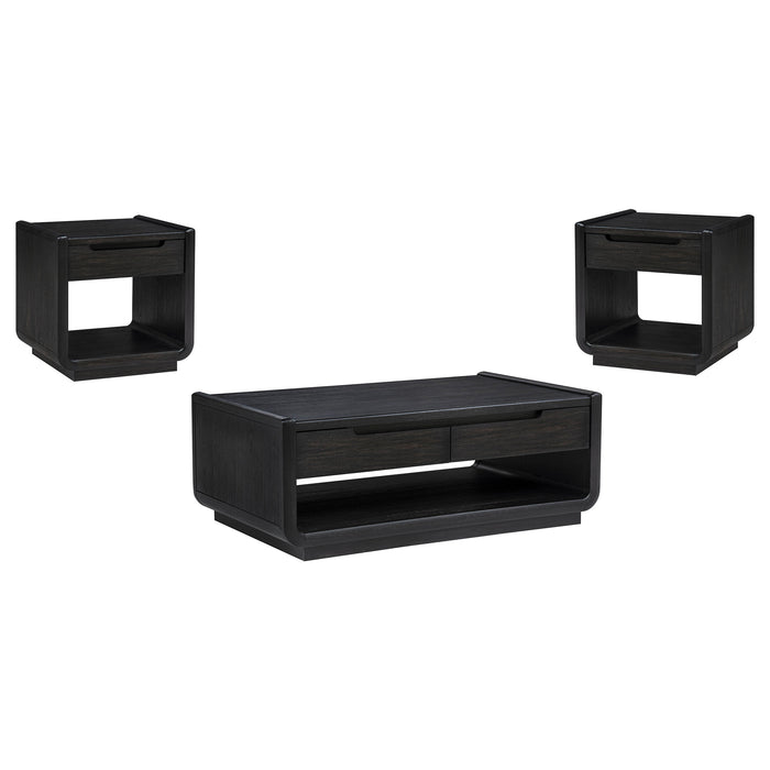 Leandro 3-piece Wood Coffee and End Table Set Burnished Black