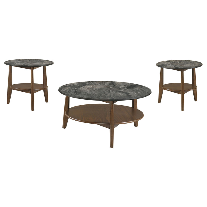 Bradley 3-Piece Round SmartTop Coffee Table Set Smokey Grey and Brown