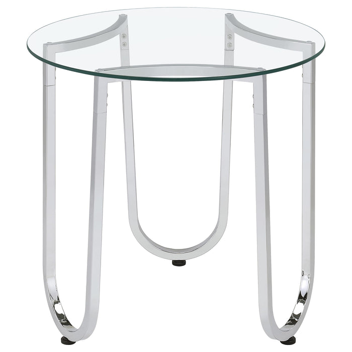 Beller Round Tempered Glass Top End Side Table Chrome