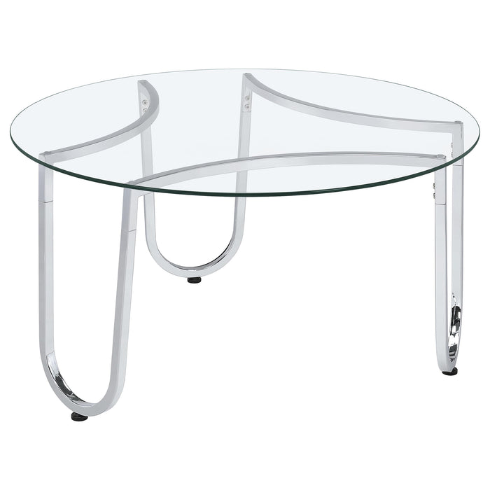 Beller Round Tempered Glass Top Cocktail Coffee Table Chrome
