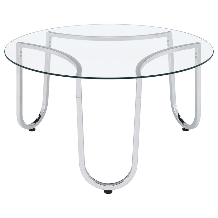 Beller Round Tempered Glass Top Cocktail Coffee Table Chrome