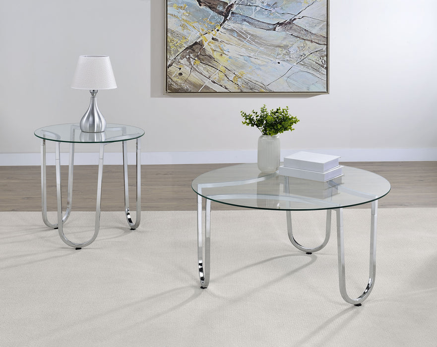 Beller 2-piece Round Tempered Glass Top Coffee Table Set Chrome