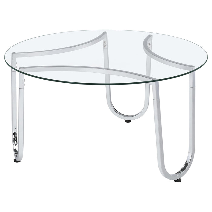 Beller 2-piece Round Tempered Glass Top Coffee Table Set Chrome