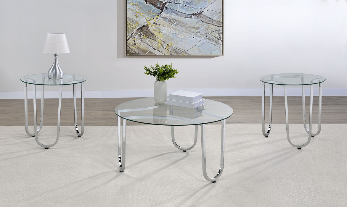Beller 3-piece Round Tempered Glass Top Coffee Table Set Chrome