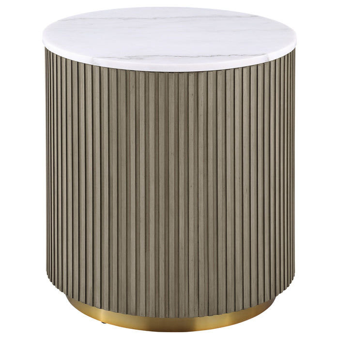 Jason Round White Marble Top Side End Table Greige