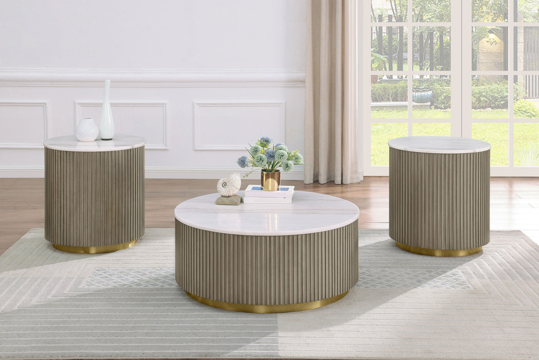 Jason 3-piece Round White Marble Coffee Table Set Greige