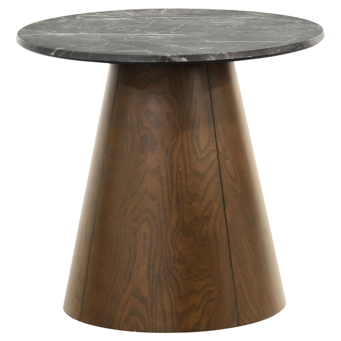Franklin Round Wood Pedestal Side End Table Grey and Dark Brown