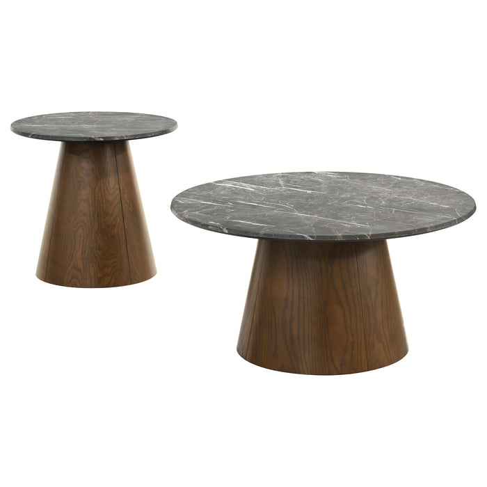 Franklin 2-piece Round Pedestal Coffee Table Set Grey and Dark Brown